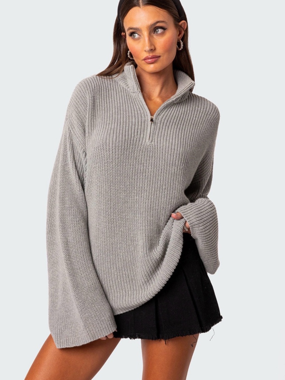 EDIKTED AMOUR HIGH NECK OVERSIZED ZIP SWEATER
